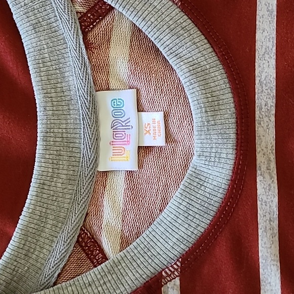 LLR LuLaRoe Jane Sweatshirt Red & Gray Stripes Sz XS - Picture 3 of 4